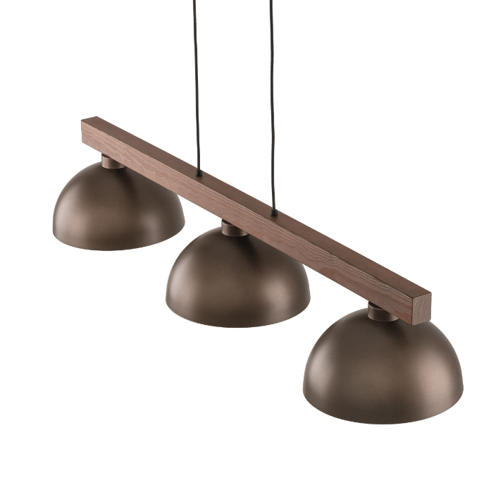 Elegancka drewniana lampa wisząca Oslo w kolorze brązowym z trzema punktami świetlnymi