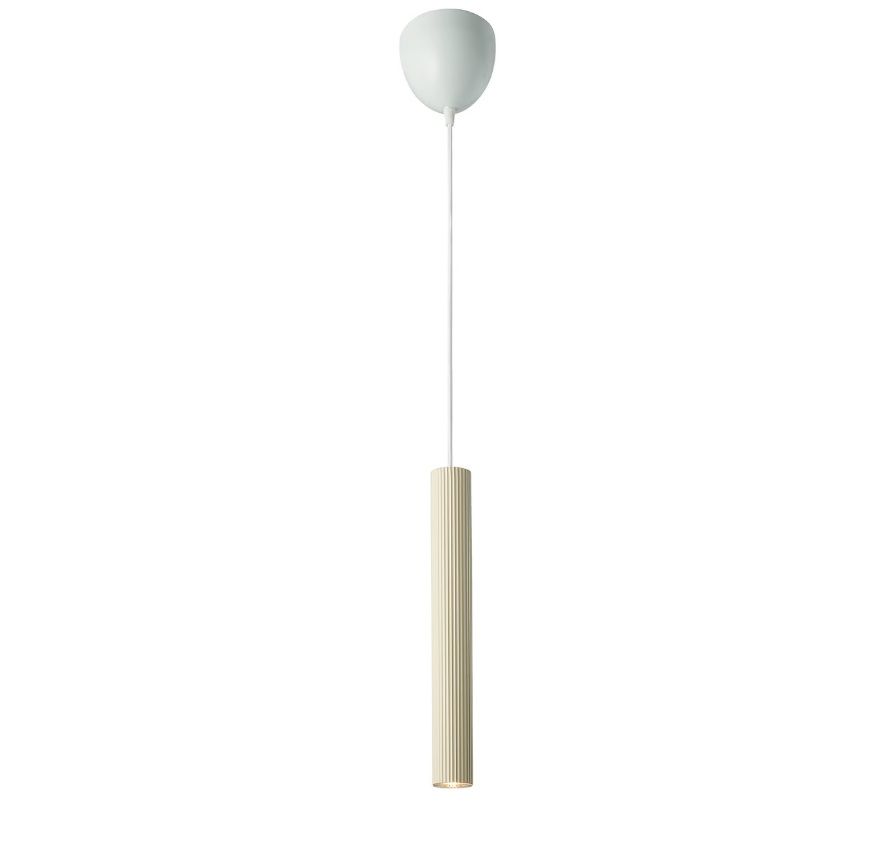 Karbowana, beżowa lampa wisząca Vico w kształcie tuby