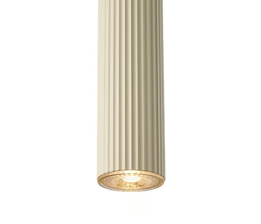 Karbowana, beżowa lampa wisząca Vico w kształcie tuby