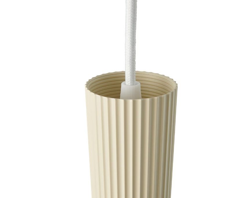 Karbowana, beżowa lampa wisząca Vico w kształcie tuby