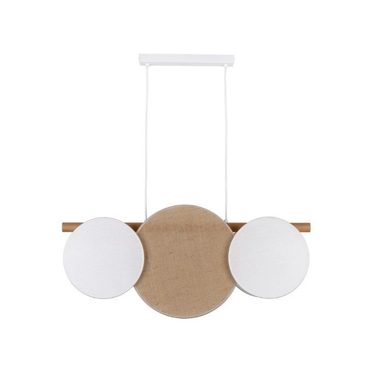 Lampa wisząca Pulse w stylu boho z białymi i beżowymi ozdobnymi kołami z juty