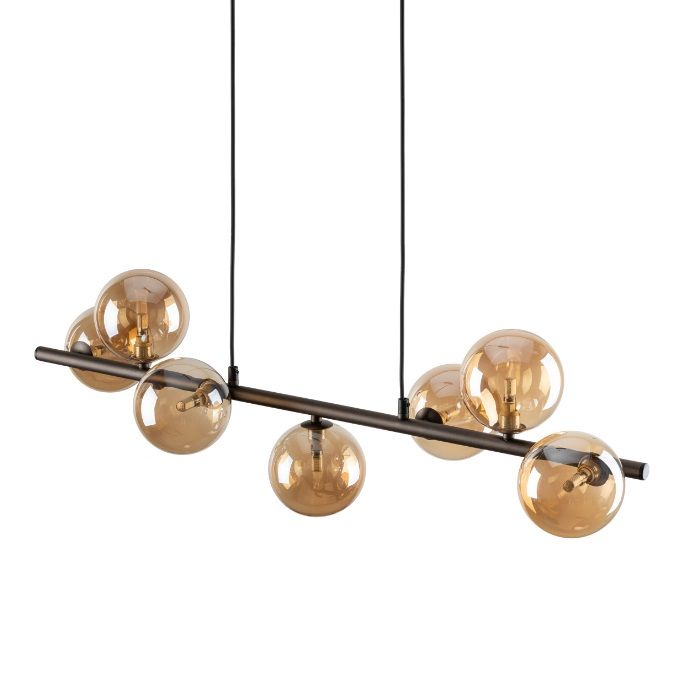 Pozioma wisząca lampa Estera TK 7 z kulami w złotym odcieniu