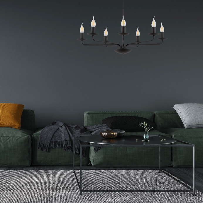 Rustykalny, klasyczny żyrandol Limal z siedmioma ramionami w stylu świecznikowym