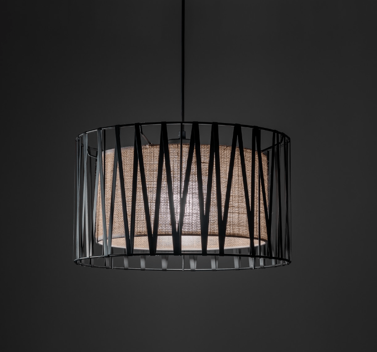 Wisząca lampa jutowa Harmony TK z ozdobną tasiemką