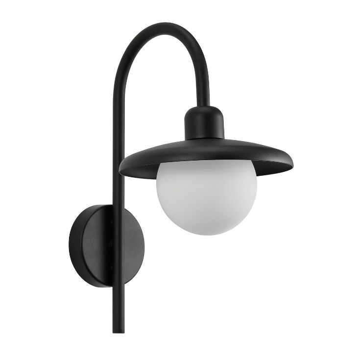 Zewnętrzna lampa ścienna Berlo z białym kloszem w kształcie kuli od Nordlux w kolorze czarnym