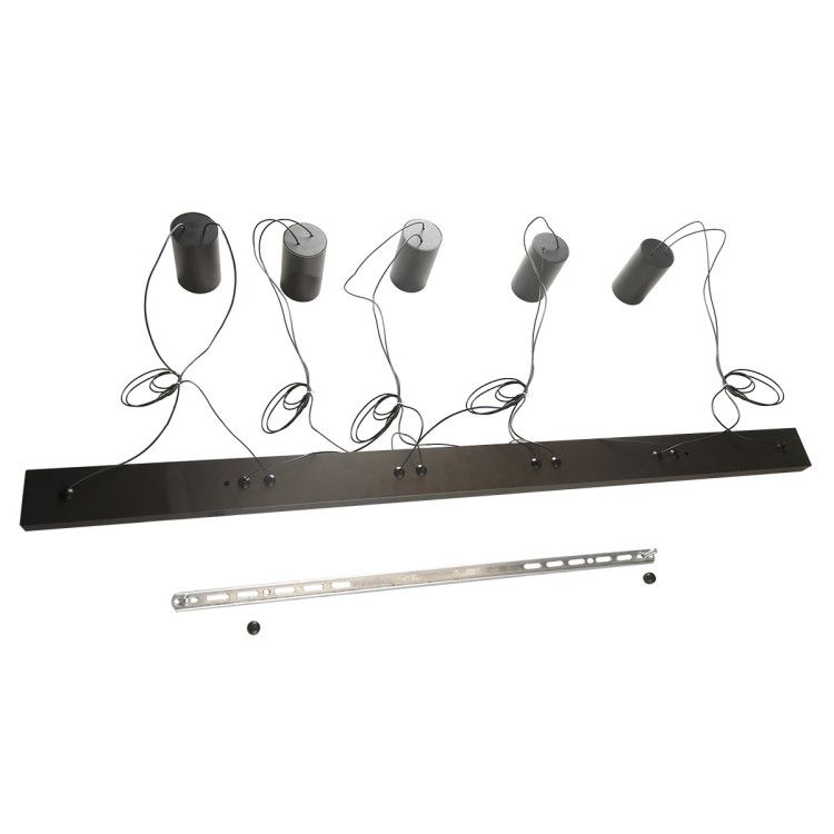 Podłużna wisząca lampa Toledo z czarnymi tubami zawieszonymi na kablach