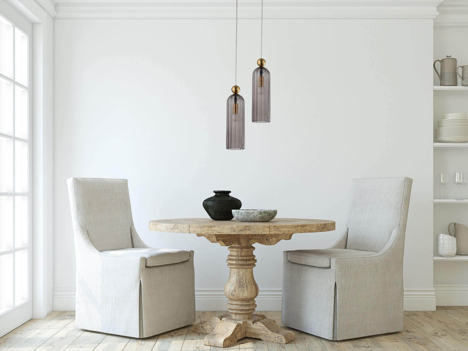 Wisząca lampa Piega 1 z dymionym, ryflowanym kloszem
