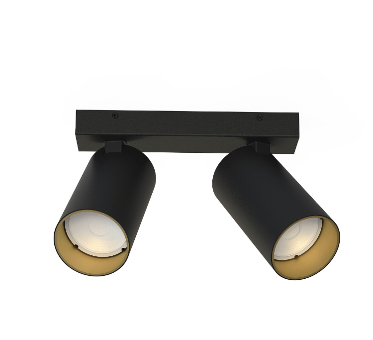 Dwupunktowa lampa sufitowa Mono II z czarno-złotymi tubami