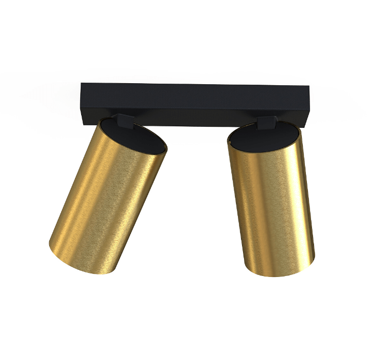 Mosiężna lampa sufitowa Mono II z dwiema tubami i czarną listwą