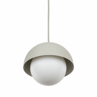 Beżowa, wisząca lampa Bono TK z białą kulą i półkulistym kloszem o średnicy 17 cm