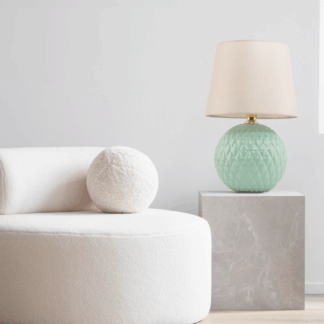 Stołowa lampa w odcieniu beżu z zieloną podstawą Santana