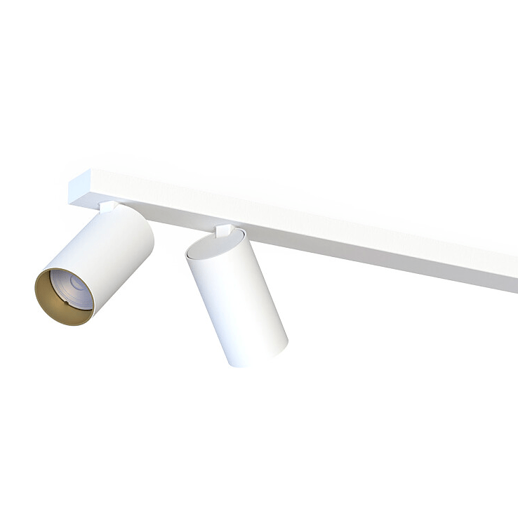 Biała listwa Mono III z reflektorami w złotym wykończeniu