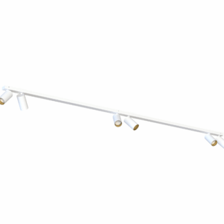 Biało-złote lampy reflektorowe zamontowane na szynoprzewodzie MONO VI o długości 200 cm