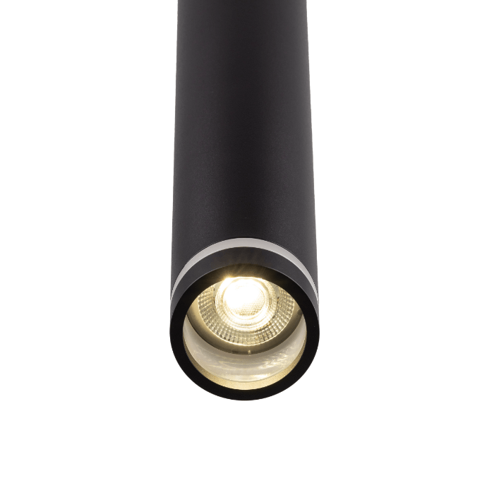 Czarna wisząca lampa typu tuba Jet z podświetloną krawędzią