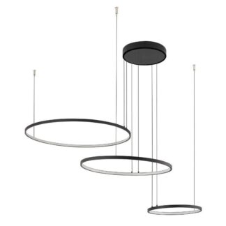 Czarny żyrandol Ring Circolo z trzema obręczami LED o barwie 4000K