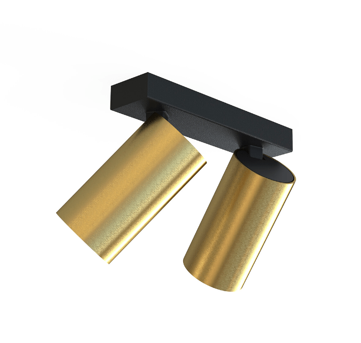 Mosiężna lampa sufitowa Mono II z dwiema tubami i czarną listwą