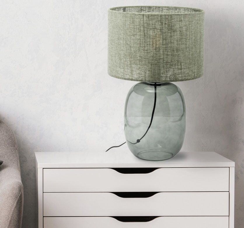 Grafitowa lampa stołowa Melody z abażurem z lnu