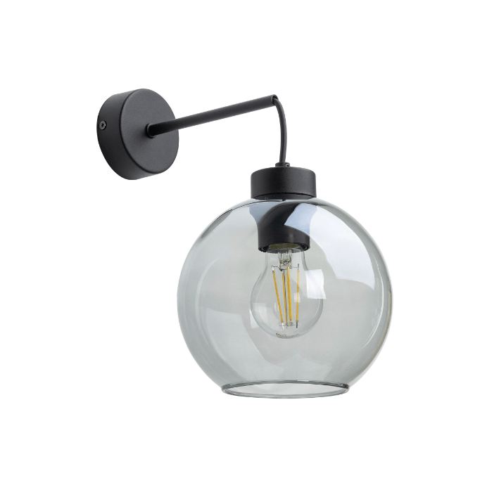 Grafitowy kinkiet szklany Cubus z przezroczystą kulą