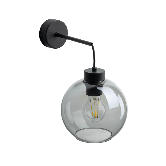 Grafitowy kinkiet szklany Cubus z przezroczystą kulą