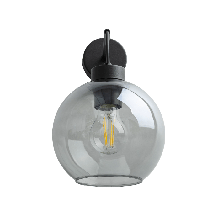Grafitowy kinkiet szklany Cubus z przezroczystą kulą