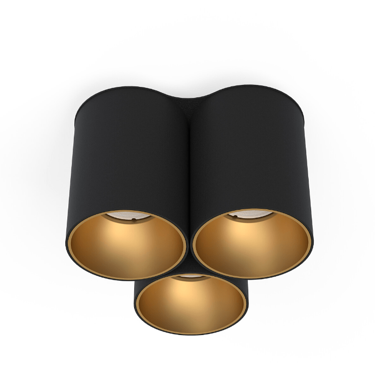 Czarno-złota lampa sufitowa Eye Tone III z trzema tubami