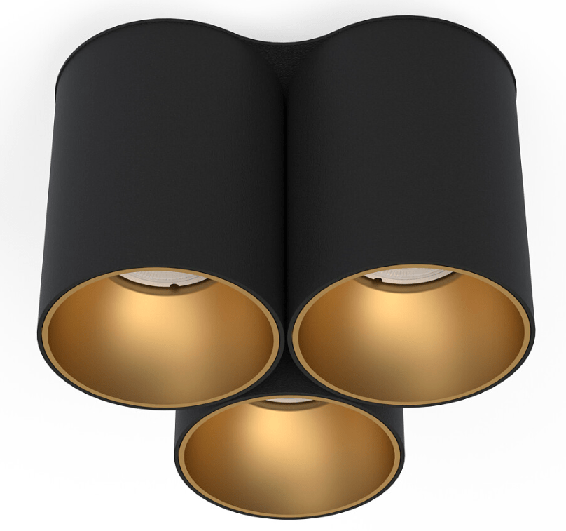 Czarno-złota lampa sufitowa Eye Tone III z trzema tubami