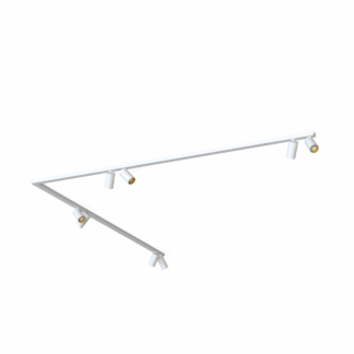 Narożna lampa sufitowa na szynie Corner VIII z biało-złotymi reflektorami, 2x200 cm