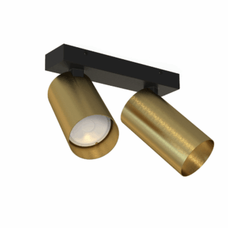 Mosiężna lampa sufitowa Mono II z dwiema tubami i czarną listwą