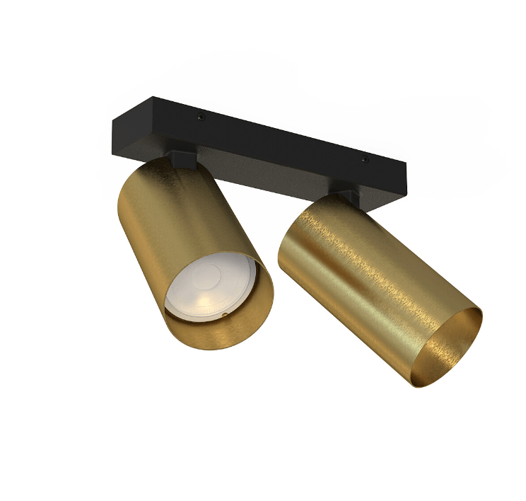 Mosiężna lampa sufitowa Mono II z dwiema tubami i czarną listwą