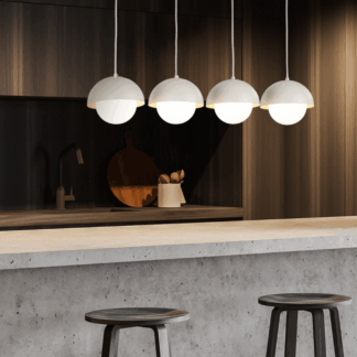 Beżowa lampa wisząca Bono TK z czterema kulami na listwie