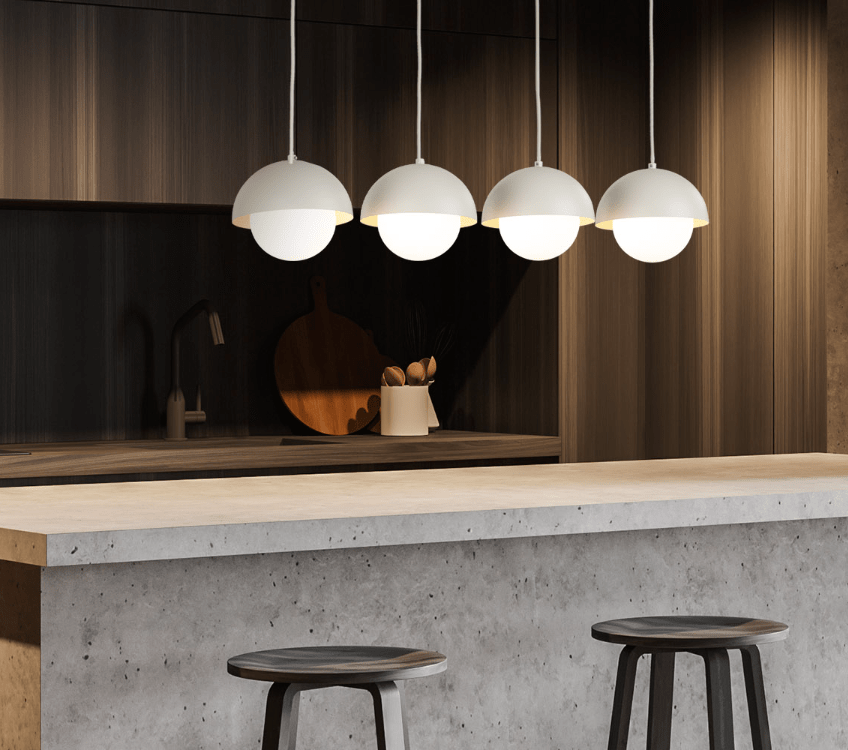 Beżowa lampa wisząca Bono TK z czterema kulami na listwie