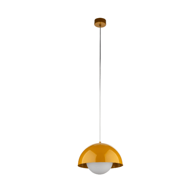 Żółta lampa wisząca Bono TK z białą kulą o średnicy 27 cm