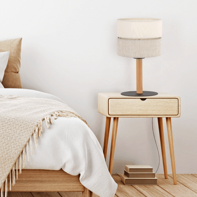 Boho Eco lampka nocna do sypialni z miękkim abażurem z tkaniny