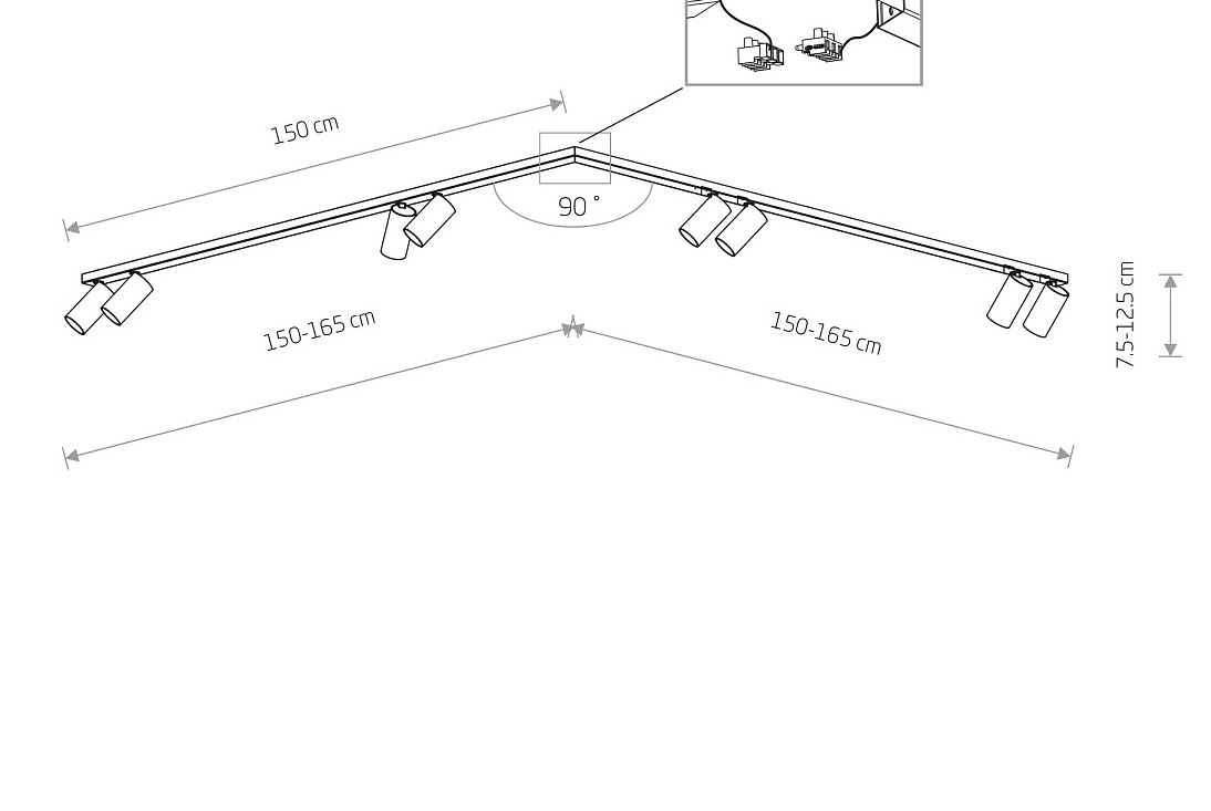 Biało-złota narożna szyna oświetleniowa Mono Corner VIII 2x150 cm – gotowa do montażu