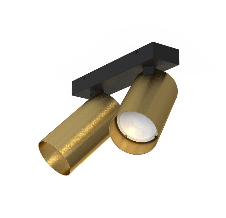 Mosiężna lampa sufitowa Mono II z dwiema tubami i czarną listwą