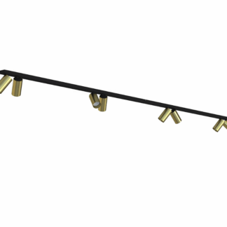 Mosiężne reflektory zamontowane na czarnej szynie Mono VIII o długości 3 m (2x150 cm)