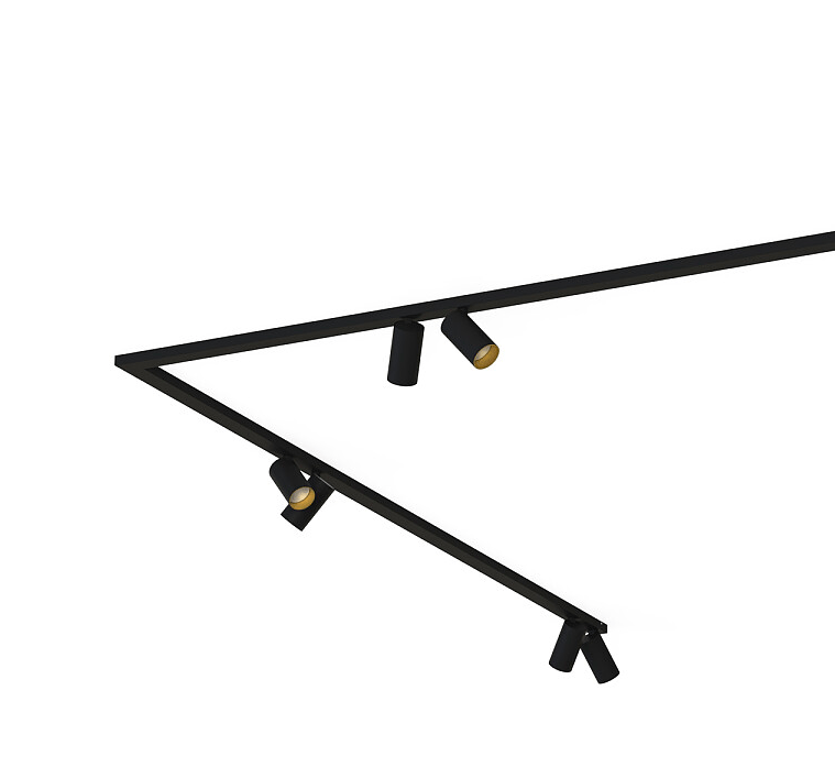 Narożna lampa sufitowa na listwie Corner VIII z czarno-złotymi tubami, 2x200 cm