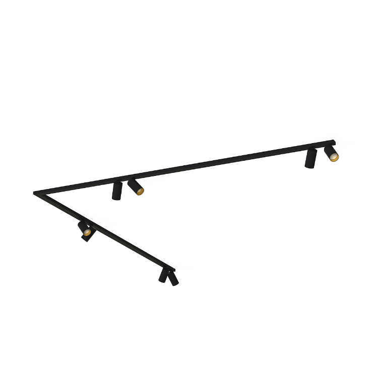 Narożna lampa sufitowa na listwie Corner VIII z czarno-złotymi tubami, 2x200 cm