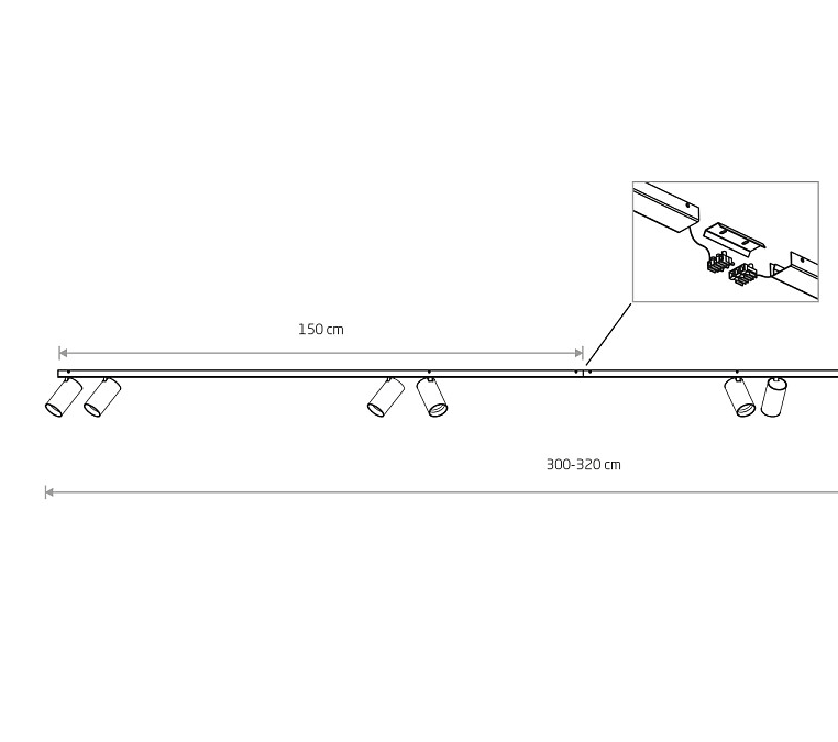 Biała szynowa lampa sufitowa Mono VIII 3m z 8 regulowanymi tubami