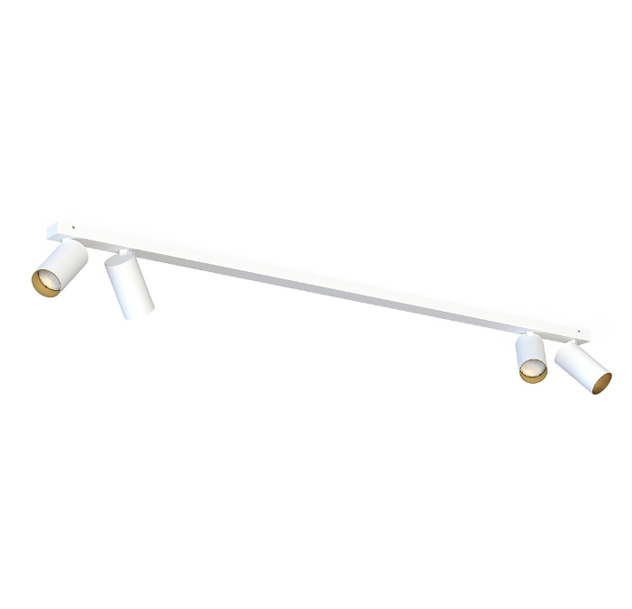 Oświetlenie szynowe z czterema reflektorami Mono IV w biało-złotym kloszu