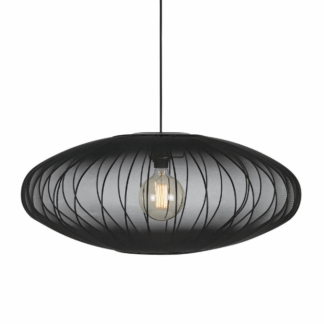 Czarna wisząca lampa Florence 75 z ażurowym kloszem w stylu japandi