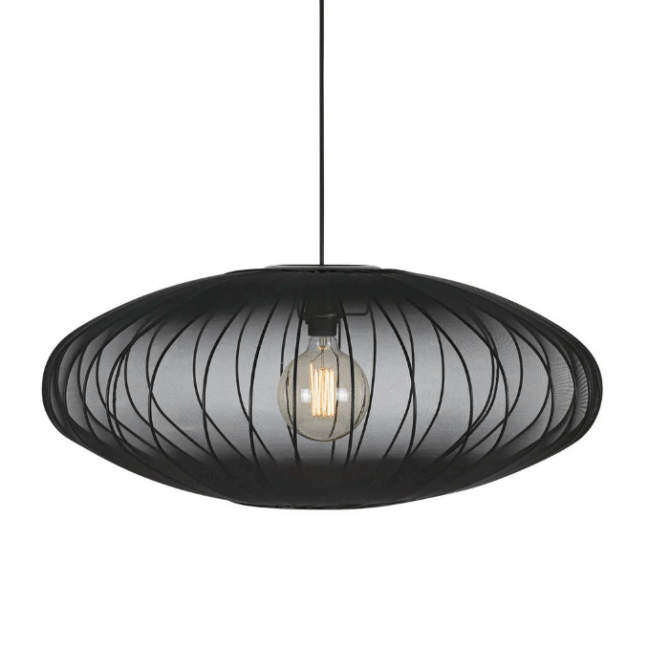 Czarna wisząca lampa Florence 75 z ażurowym kloszem w stylu japandi