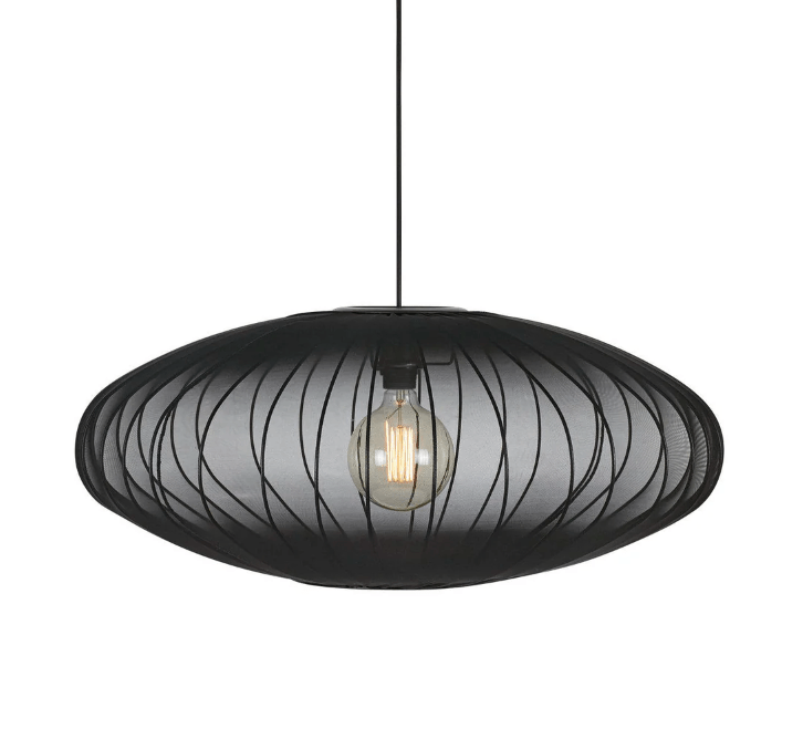 Czarna wisząca lampa Florence 75 z ażurowym kloszem w stylu japandi