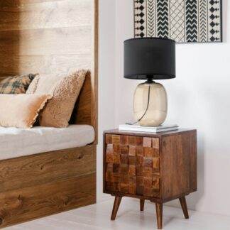 Szklana lampka nocna Melody z topazową podstawą i czarnym abażurem