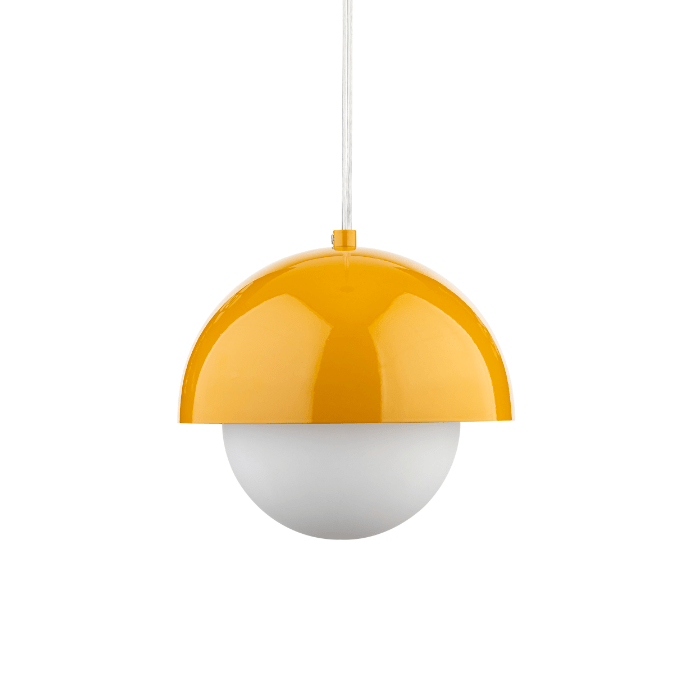 Żółta wisząca lampa Bono TK z mleczną kulą o średnicy 17 cm
