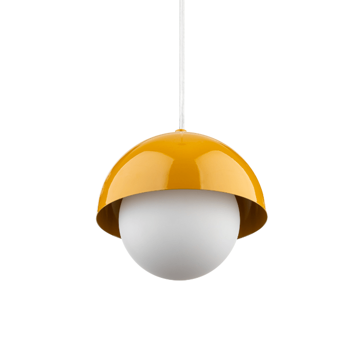 Żółta wisząca lampa Bono TK z mleczną kulą o średnicy 17 cm