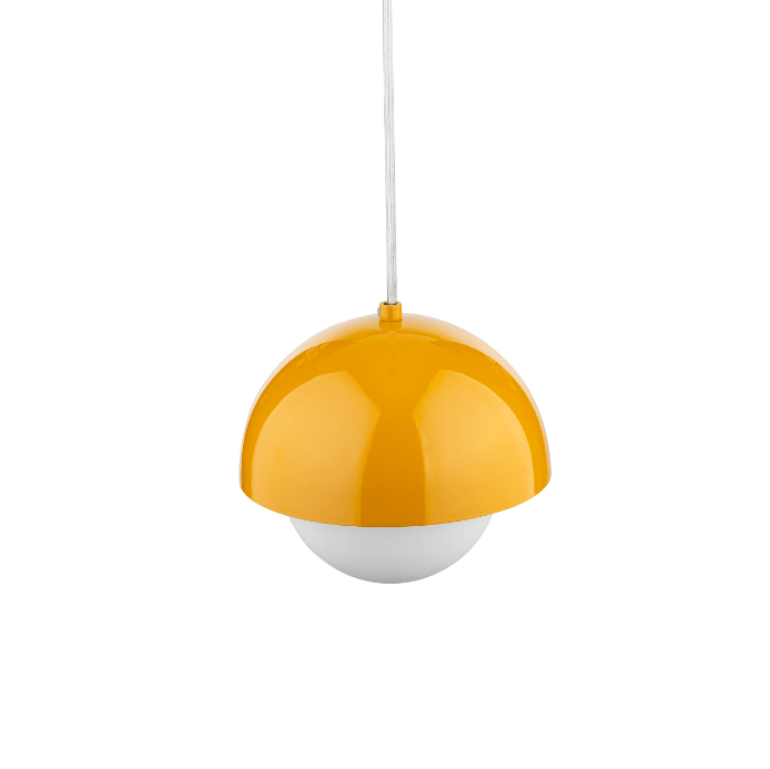 Żółta wisząca lampa Bono TK z mleczną kulą o średnicy 17 cm