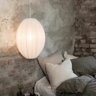 Wisząca lampa Florence 40 z białym abażurem z siateczki, idealna do sypialni