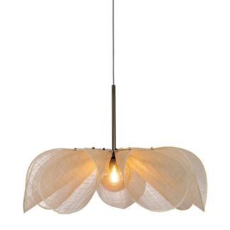 Duża wisząca lampa Styrka w beżowym kolorze z kwiatowym abażurem