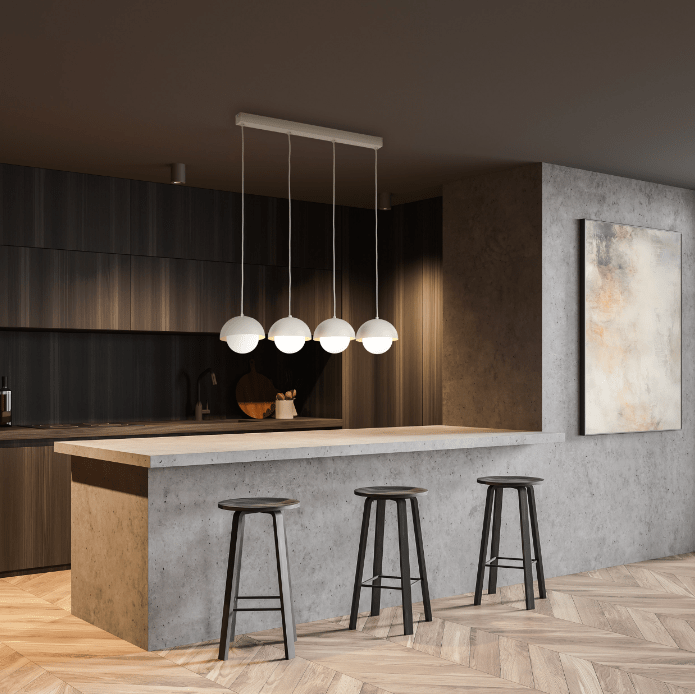 Beżowa lampa wisząca Bono TK z czterema kulami na listwie